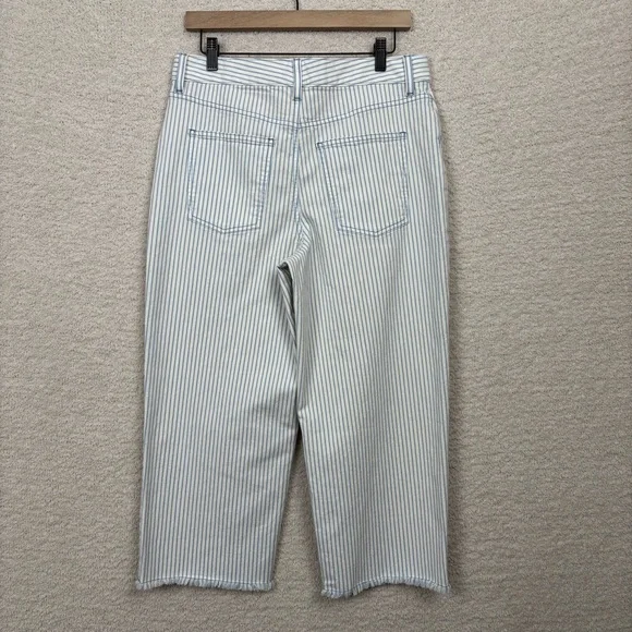 Talbots Jeans Womens 10 Petite Blue White Stripe Wide Leg Crop Jean Fray Hem - Picture 4 of 9